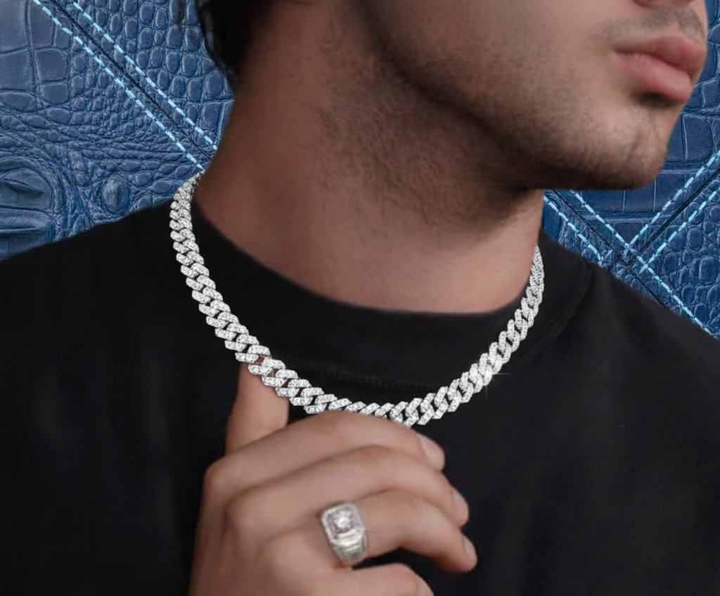 Rhodium Plated 925 Sterling Silver CZ Encrusted Miami Cuban Link 13mm Chain