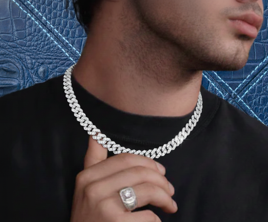Rhodium Plated 925 Sterling Silver CZ Encrusted Miami Cuban Link 13mm Chain