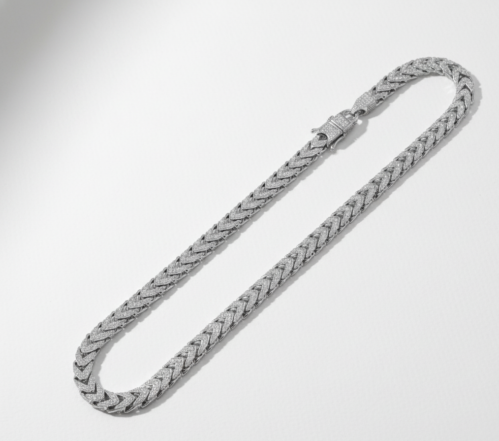 Rhodium Plated 925 Sterling Silver CZ Encrusted Franco Chain