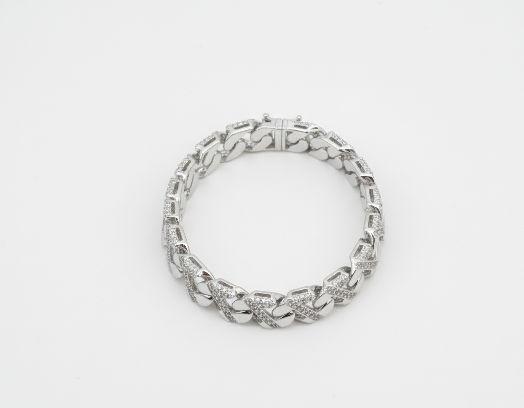 Rhodium Plated 925 Silver Cuban Link CZ Bracelet 12mm