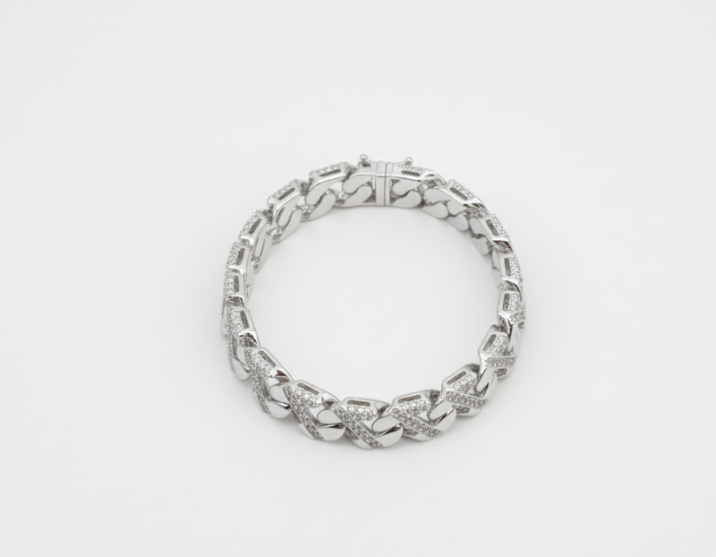 Rhodium Plated 925 Silver Cuban Link CZ Bracelet 12mm