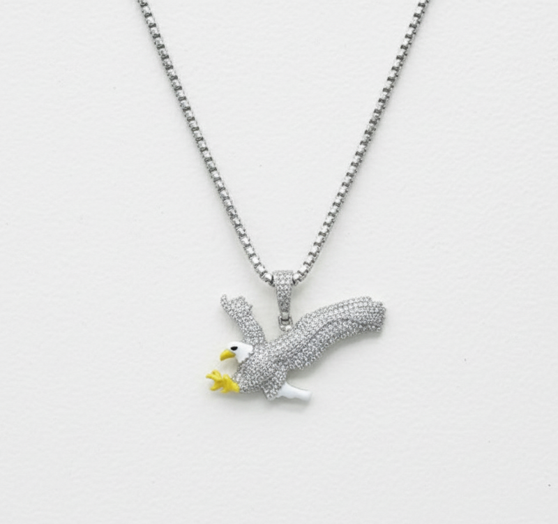 Rhodium Plated 925 Silver Eagle Pendant with White & Yellow Enamel CZ