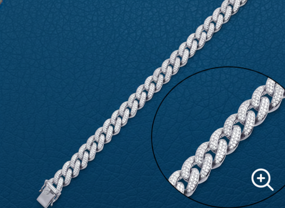 Rhodium Plated 925 Sterling Silver CZ Encrusted Miami Cuban Link Bracelet 11.5mm