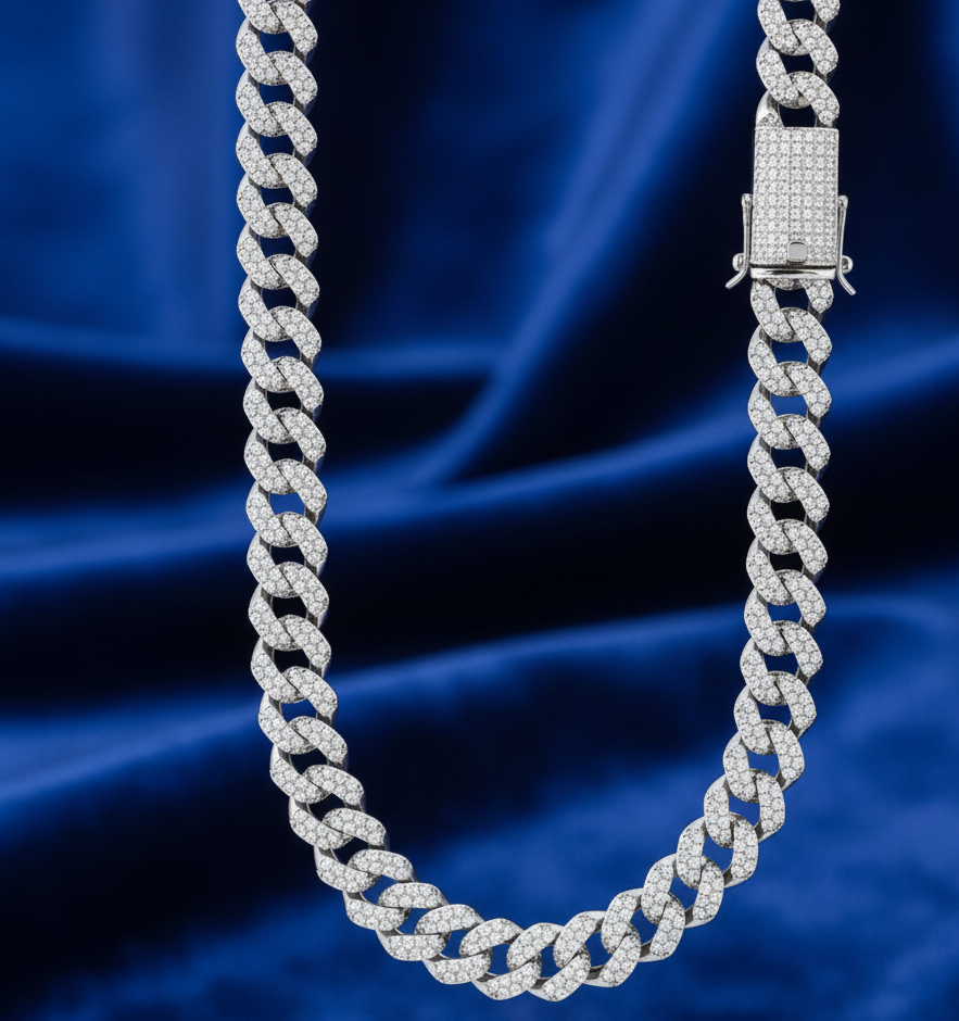 9.5mm Rhodium Plated 925 Silver Miami Curb CZ Chain