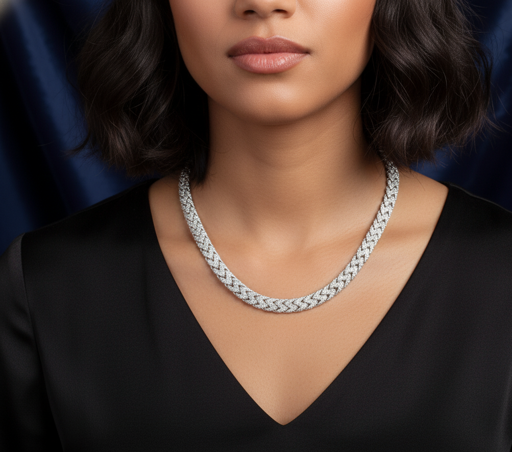 Rhodium Plated 925 Sterling Silver CZ Encrusted Franco Chain