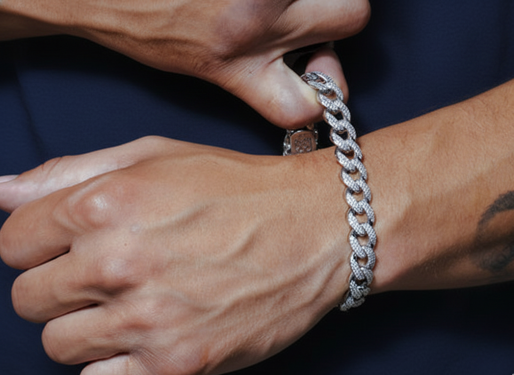 Rhodium Plated 925 Sterling Silver CZ Encrusted Miami Cuban Link Bracelet 11.5mm