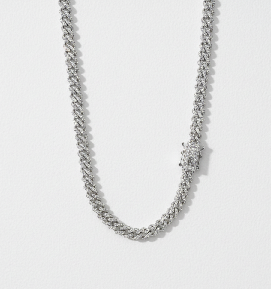 Rhodium Plated 925 Sterling Silver 5.5mm CZ Encrusted Monaco Chain