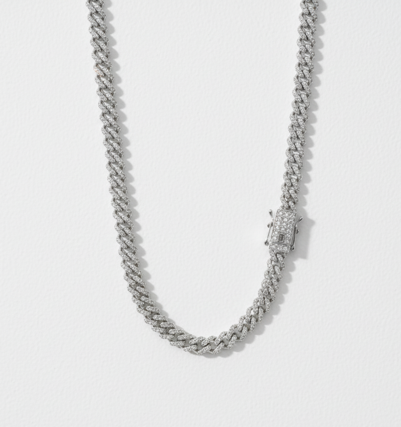 Rhodium Plated 925 Sterling Silver 5.5mm CZ Encrusted Monaco Chain