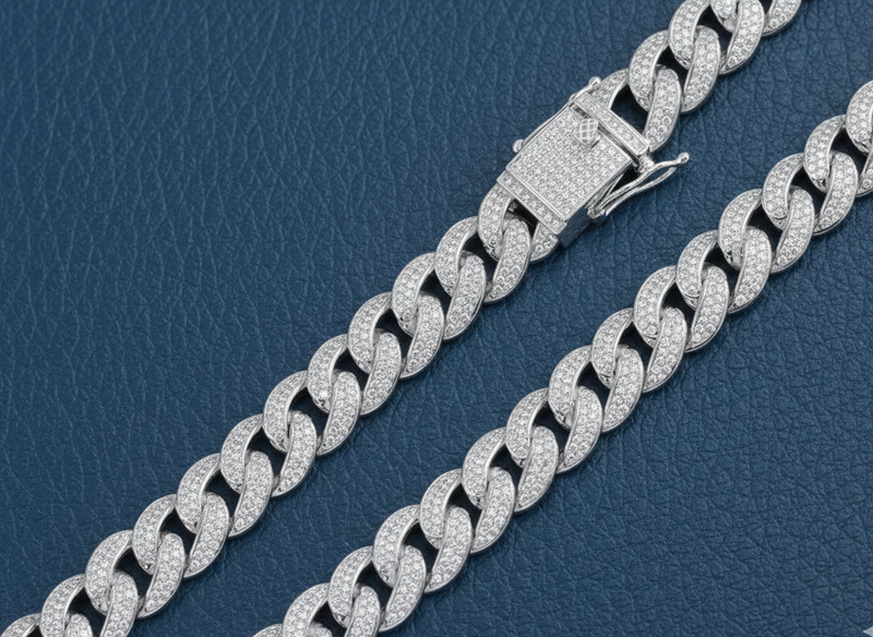 Rhodium Plated 925 Sterling Silver CZ Encrusted Curb Chain 11.7mm