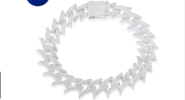 Rhodium Plated 925 Sterling Silver CZ Encrusted Spike Barbed Wire 13mm Bracelet