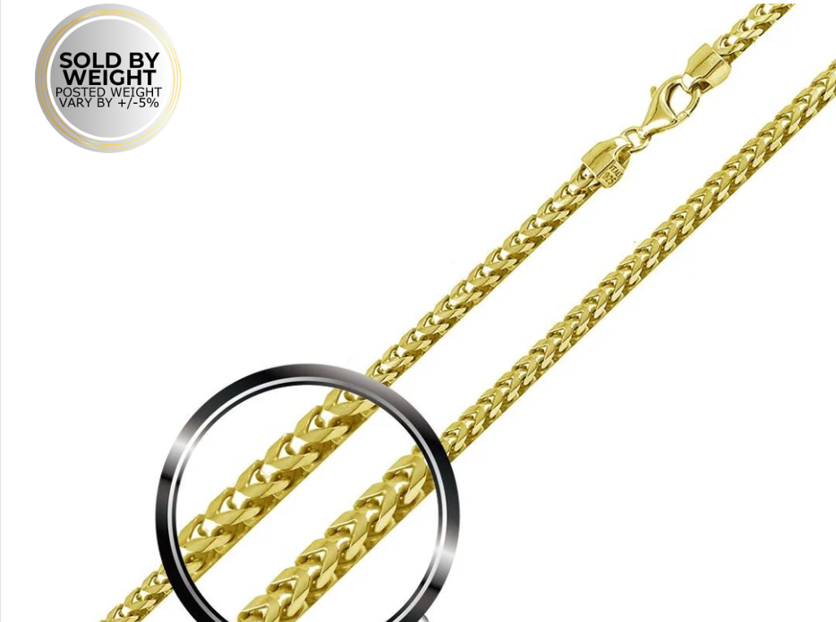 Gold Plated 925 Sterling Silver Franco Chain 3.5mm