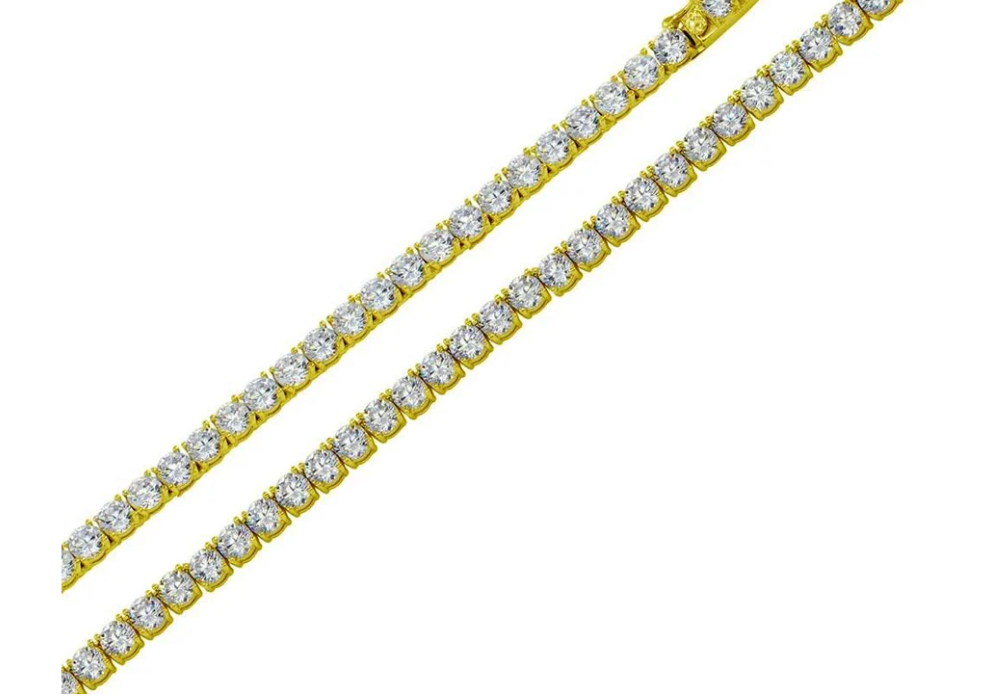 Gold Plated 925 Sterling Silver Round CZ Tennis Necklace 3mm